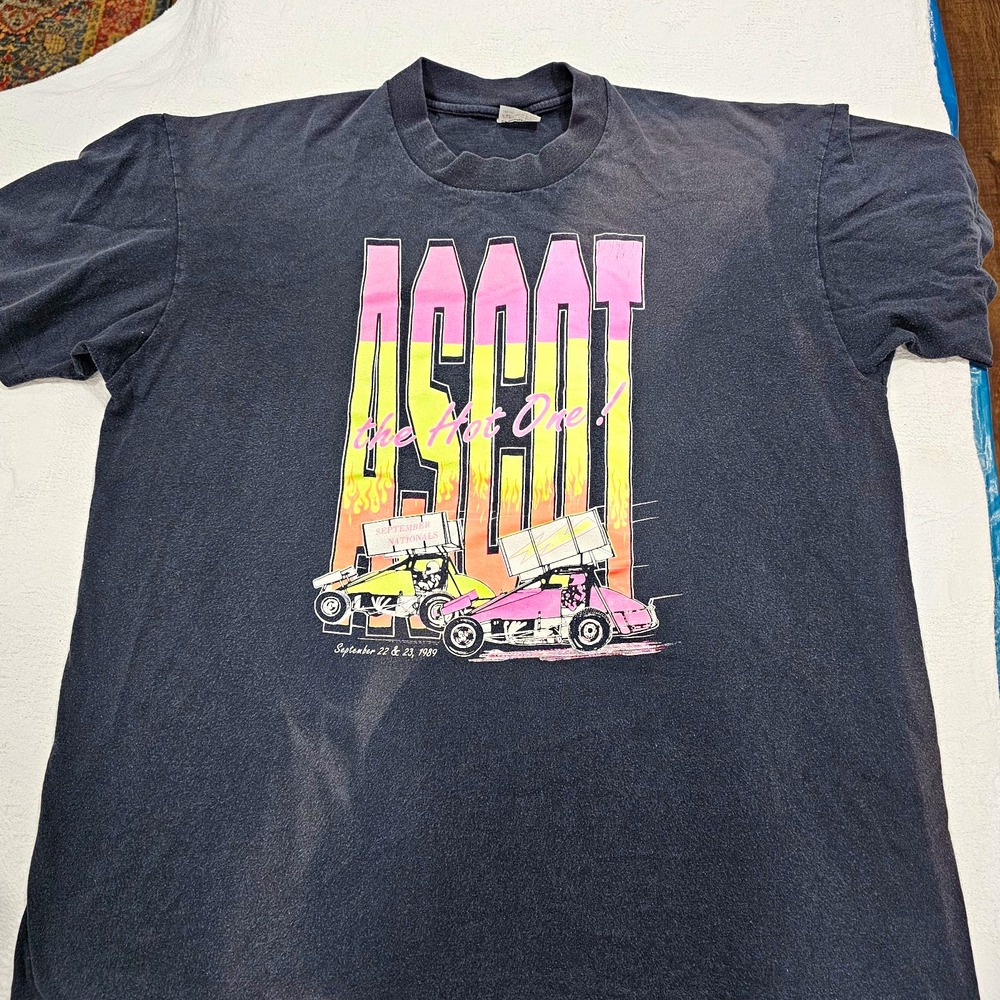 Vintage 1989 Ascot Park World of Outlaws Sprint Car T Shirt XL Racing Stedman
